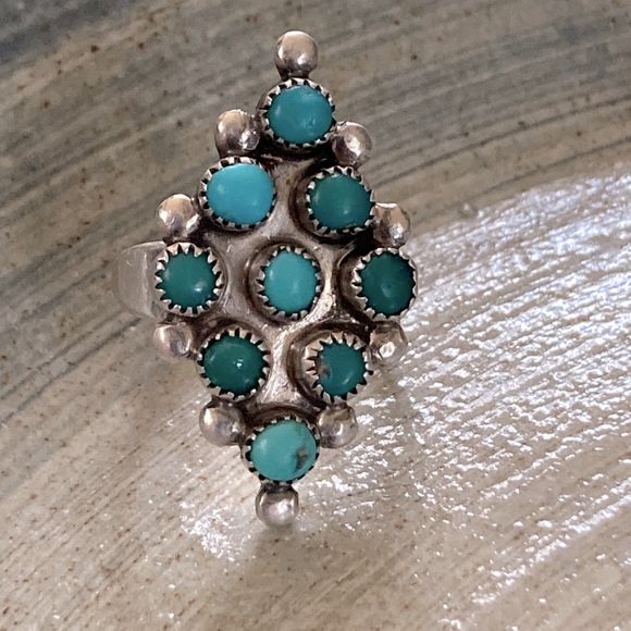 Antique Genuine Turquoise Sterling Silver Native American Ring - Picture 2 of 6